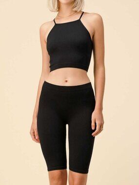 Black Crop Top & Biker Shorts Set